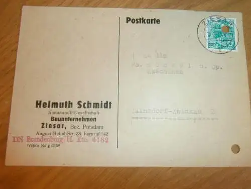 Bau - Helmuth Schmidt in Ziesar b. Potsdam , 1960 , Ganzsache , Reklame / Werbung , Ansichtskarte , Postkarte