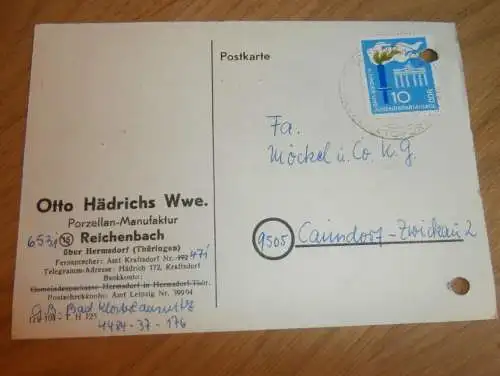 Porzellan - Manufaktur - Otto Hädrichs in Reichenbach 1970 Ganzsache , Reklame / Werbung , Ansichtskarte , Postkarte !!