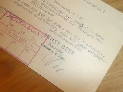 Bau - Otto Beer KG in Krossen / Crossen a. Elster , 1959 , Ganzsache , Reklame / Werbung , Ansichtskarte , Postkarte