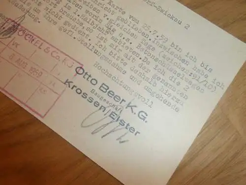 Bau - Otto Beer KG in Krossen / Crossen a. Elster , 1959 , Ganzsache , Reklame / Werbung , Ansichtskarte , Postkarte