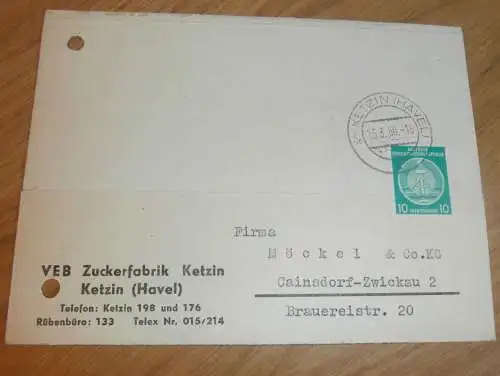 VEB Zuckerfabrik Ketzin a. Havel , 1960 , Ganzsache , Reklame / Werbung , Ansichtskarte , Postkarte !