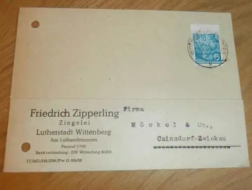 Ziegelei Friedrich Zipperling in Wittenberg , 1960 , Ganzsache , Reklame / Werbung , Ansichtskarte , Postkarte !