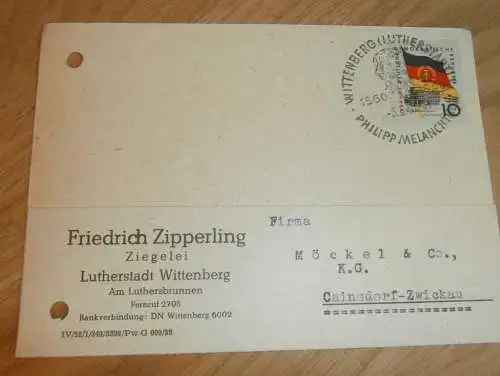 Ziegelei Friedrich Zipperling in Wittenberg, 1960 , Ganzsache , Reklame / Werbung , Ansichtskarte , Postkarte !