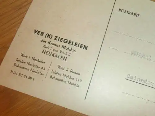 Ziegelei Neukalen b. Malchin , 1960 , Ganzsache , Reklame / Werbung , Ansichtskarte , Postkarte !