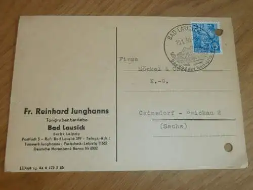 Tongrube Reinhard Junghanns in Bad Lausick b. Leipzig ,1959, Ganzsache , Reklame / Werbung , Ansichtskarte , Postkarte !
