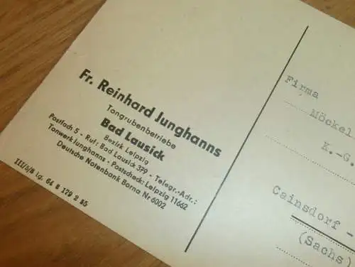 Tongrube Reinhard Junghanns in Bad Lausick b. Leipzig ,1959, Ganzsache , Reklame / Werbung , Ansichtskarte , Postkarte !