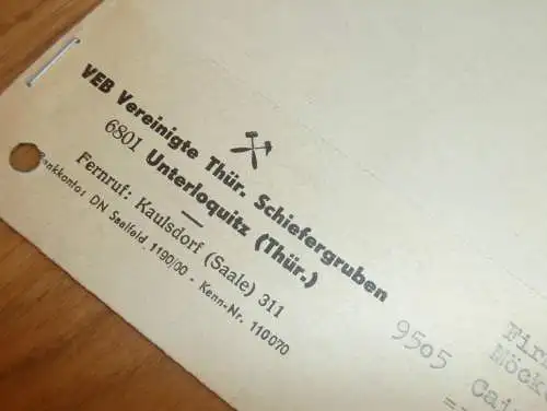 VEB Schiefergruben in Unterloquitz b. Probstzella , 1968 , Ganzsache , Reklame / Werbung , Ansichtskarte , Postkarte !