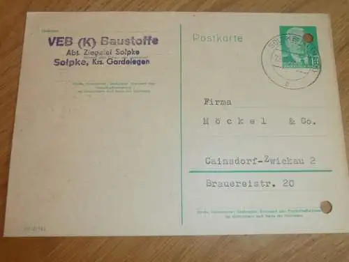 Ziegelei Solpke b. Gardelegen , 1959 , Ganzsache , Reklame / Werbung , Ansichtskarte , Postkarte !
