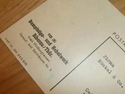 Sägewerk in Biberau b. Hildburghausen , 1959 , Reklame / Werbung , Ansichtskarte , Postkarte !