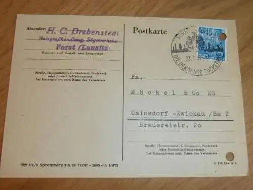 Holzhandel H.C. Drebenstedt in Forst / Lausitz , 1959 , Reklame / Werbung , Ansichtskarte , Postkarte !