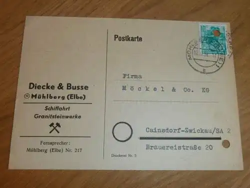 Schiffahrt Granitsteinwerke Diecke & Busse in Mühlberg a. Elbe , 1959 , Reklame / Werbung , Ansichtskarte , Postkarte !