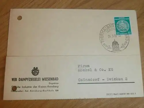 VEB Dampfziegelei Wiesenbad b. Annaberg Buchholz , 1959 , Reklame / Werbung , Ansichtskarte , Postkarte !!