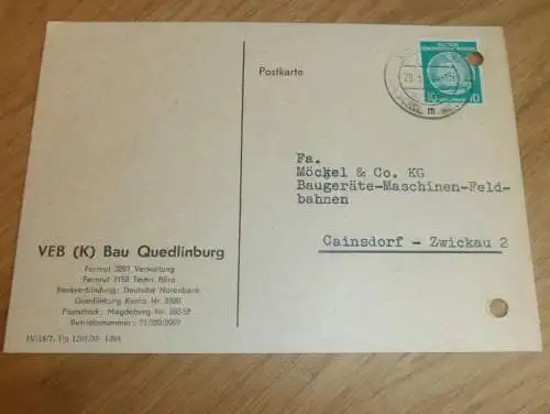 VEB (K) Bau Quedlinburg , 1959 , Ganzsache , Reklame / Werbung , Ansichtskarte , Postkarte