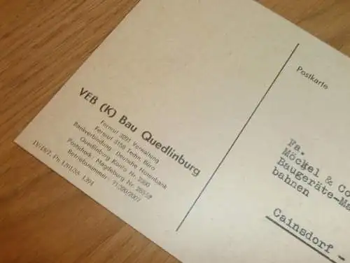 VEB (K) Bau Quedlinburg , 1959 , Ganzsache , Reklame / Werbung , Ansichtskarte , Postkarte