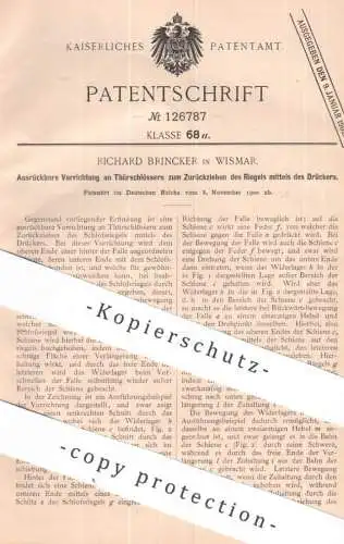original Patent - Richard Brincker , Wismar | 1900 | Türschloss | Türklinke , Riegel , Schloss , Türen , Tür , Schlosser