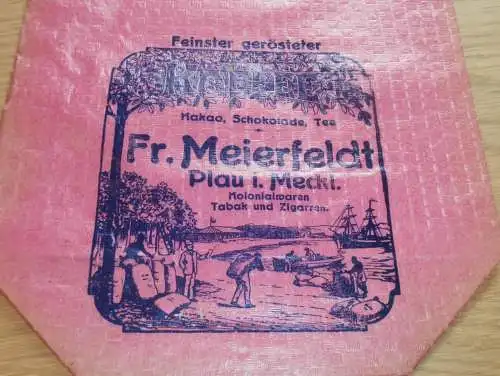 Kolonialwaren Fr. Meierfeldt in Plau , ca. 1920 , Reklame , Kaffee , Tüte , Schokolade , Bäcker , Mecklenburg !!