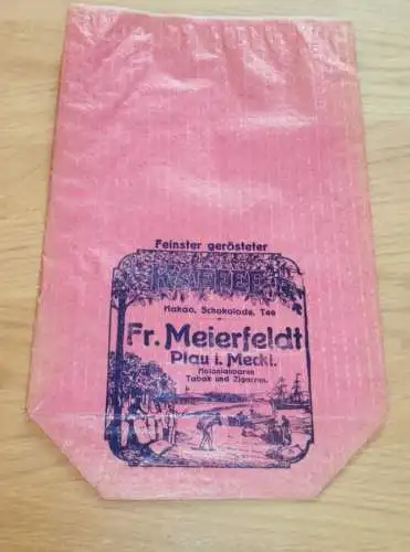 Kolonialwaren Fr. Meierfeldt in Plau , ca. 1920 , Reklame , Kaffee , Tüte , Schokolade , Bäcker , Mecklenburg !!