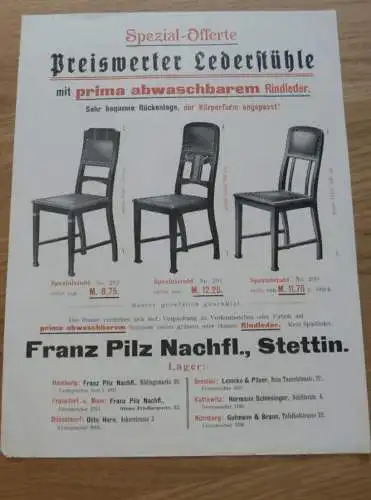 Lederstühle - Franz Pilz in Stettin , ca. 1920 , Reklame , Möbel , Pommern , Plakat !!