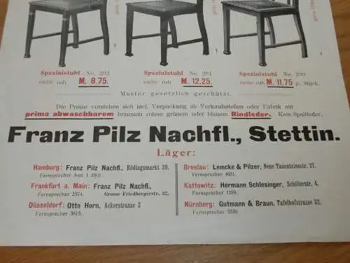 Lederstühle - Franz Pilz in Stettin , ca. 1920 , Reklame , Möbel , Pommern , Plakat !!