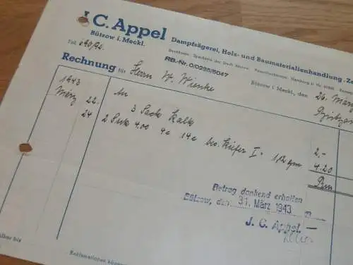 Dampfsägerei - J.C. Appel in Bützow - 1943 , W. Wienke , Mecklenburg !!