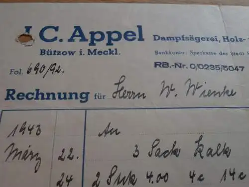 Dampfsägerei - J.C. Appel in Bützow - 1943 , W. Wienke , Mecklenburg !!