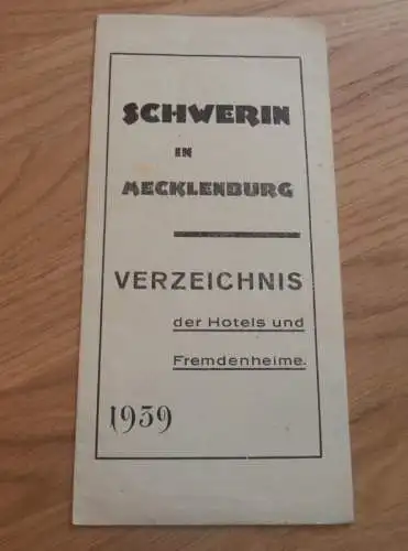 Hotel - Adressverzeichnis - Schwerin und Umgebung , 1939 , Fremdenheime , Mecklenburg !!