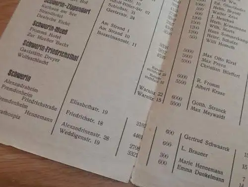 Hotel - Adressverzeichnis - Schwerin und Umgebung , 1939 , Fremdenheime , Mecklenburg !!