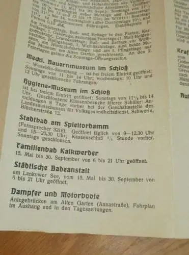 Hotel - Adressverzeichnis - Schwerin und Umgebung , 1939 , Fremdenheime , Mecklenburg !!