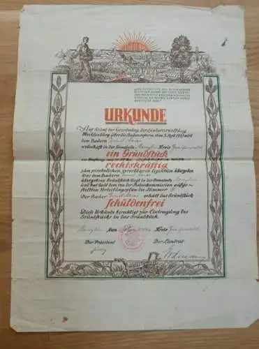 Menzlin b. Ziethen , 1946 , große Urkunde Bodenreform , Greifswald , Ernst Meier , Autograph Landrat , Mecklenburg !!!