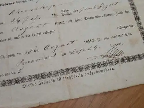 Blattern-Impfung , Prerow , 1842, J. Segert in Ahrenshoop , Franzburg , Stralsund , Mecklenburg , Medizin , Arzt !!