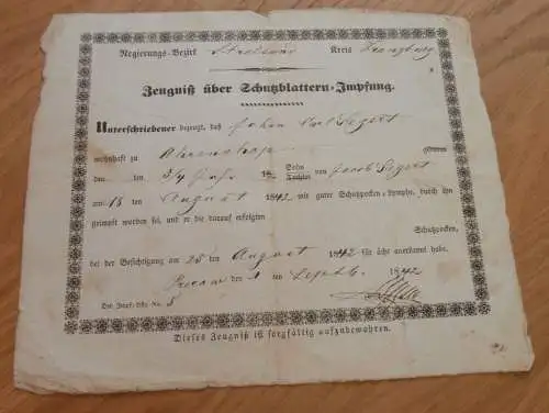 Blattern-Impfung , Prerow , 1842, J. Segert in Ahrenshoop , Franzburg , Stralsund , Mecklenburg , Medizin , Arzt !!