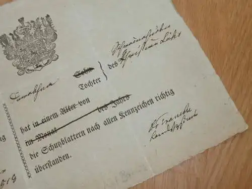 Herzogthum Braunschweig , ca. 1820 , Blattern-Impfung , Schutzblattern , Medizin !!