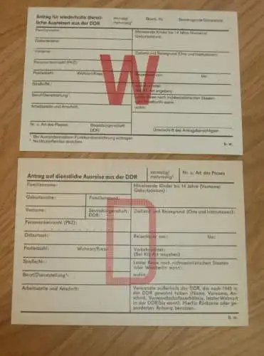 2x Ausreise-Antrag DDR , ca. 1970 , Grenze , Visum , Stasi , Transit , Zone , blanko  !!!