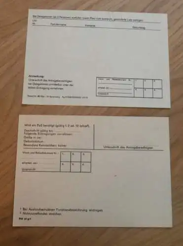 2x Ausreise-Antrag DDR , ca. 1970 , Grenze , Visum , Stasi , Transit , Zone , blanko  !!!
