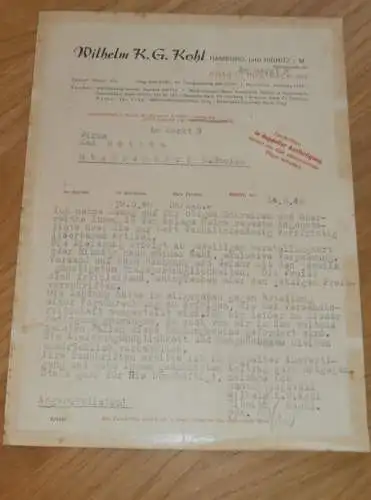 Wilhelm Kohl in Ribnitz i. Mecklenburg , 1946 , Max Bethke in Stubbendorf , Gnoien , altes Dokument !!!
