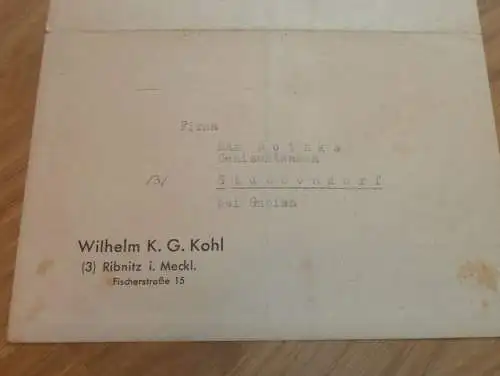 Wilhelm Kohl in Ribnitz i. Mecklenburg , 1946 , Max Bethke in Stubbendorf , Gnoien , altes Dokument !!!