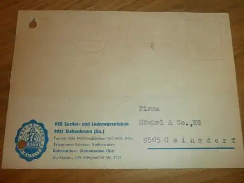 Sattler- und Lederfabrik Siebenbrunn / Markneukirchen , 1969 , Ganzsache , Reklame / Werbung , Ansichtskarte , Postkarte