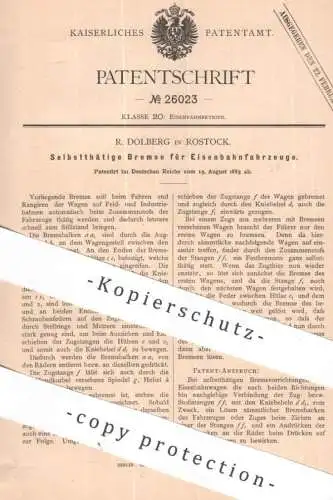 original Patent - R. Dolberg , Rostock | 1883 | Bremse für Eisenbahnfahrzeuge | Eisenbahn - Bremsen | Bahn , Zug , Lok