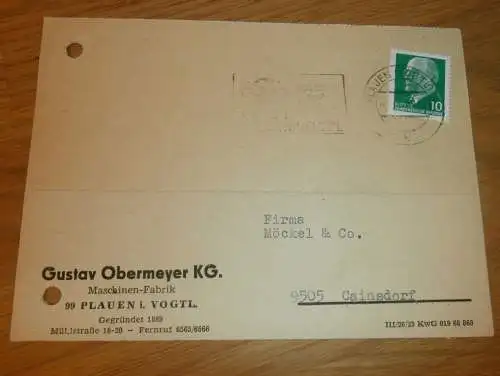 Maschinenfabrik - Gustav Obermeyer KG in Plauen i. V. , 1969 , Ganzsache , Reklame / Werbung , Ansichtskarte , Postkarte