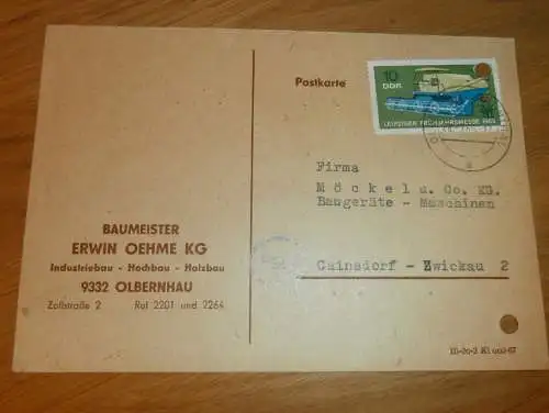 Holzbau - Erwin Oehme KG in Olbernhau , 1969 , Ganzsache , Reklame / Werbung , Ansichtskarte , Postkarte