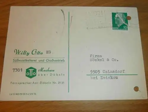 Süßmost-Kelterei Willy Otto KG in Mochau b. Döbeln , 1970 , Ganzsache , Reklame / Werbung , Ansichtskarte , Postkarte