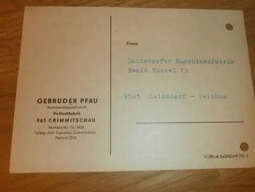 Tuchfabrik - Gebrüder Pfau in Crimmitschau , 1970 , Ganzsache , Reklame / Werbung , Ansichtskarte , Postkarte