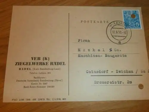 VEB Ziegelwerk Rädel b. Lehnin , 1959 , Ganzsache , Reklame / Werbung , Ansichtskarte , Postkarte