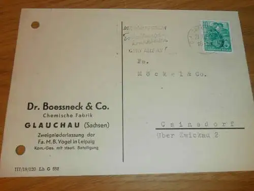Chemische Fabrik - Boessneck & Co. in Glauchau i. Sa., 1959 , Ganzsache , Reklame / Werbung , Ansichtskarte , Postkarte