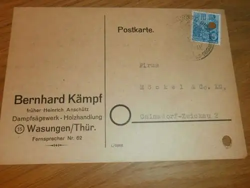 Dampfsägewerk - Bernhard Kämpf in Wasungen i. Thüringen , 1959 , Ganzsache , Reklame / Werbung , Ansichtskarte