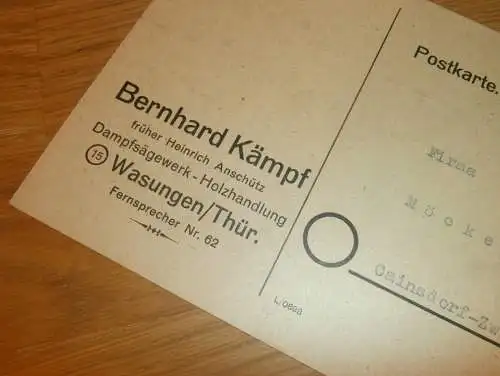 Dampfsägewerk - Bernhard Kämpf in Wasungen i. Thüringen , 1959 , Ganzsache , Reklame / Werbung , Ansichtskarte