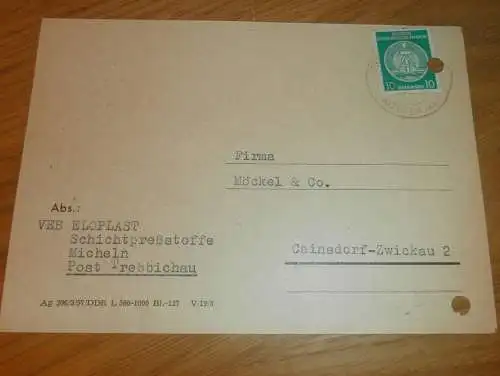 VEB Eloplast Micheln b. Trebbichau , 1960 , Ganzsache , Reklame / Werbung , Ansichtskarte , Postkarte