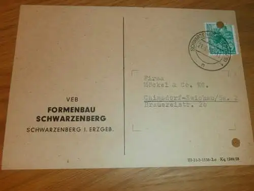 VEB Formenbau Schwarzenberg i. Erzgebirge , 1960 , Ganzsache , Reklame / Werbung , Ansichtskarte , Postkarte
