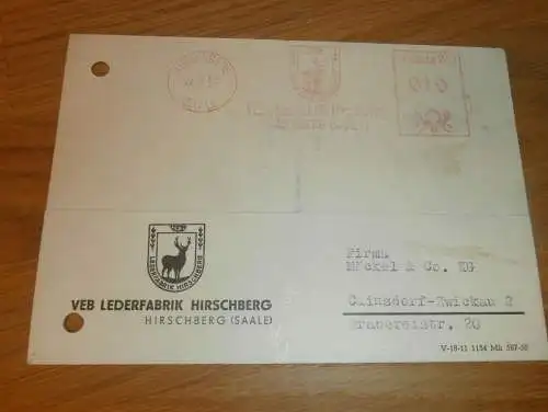 VEB Lederfabrik Hirschberg a. Saale , 1960 , Ganzsache , Reklame / Werbung , Ansichtskarte , Postkarte