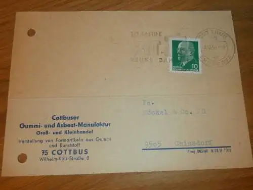 Gummi- und Asbest-Manufaktur in Cottbus , 1968 , Reklame / Werbung , Ansichtskarte , Postkarte !!
